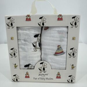 Jellycat‎ London Bashful Puppy Pair Of Muslins 100% Cotton Puppies Nursing Burp